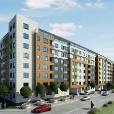 Drveće i automobili ispred zgrade